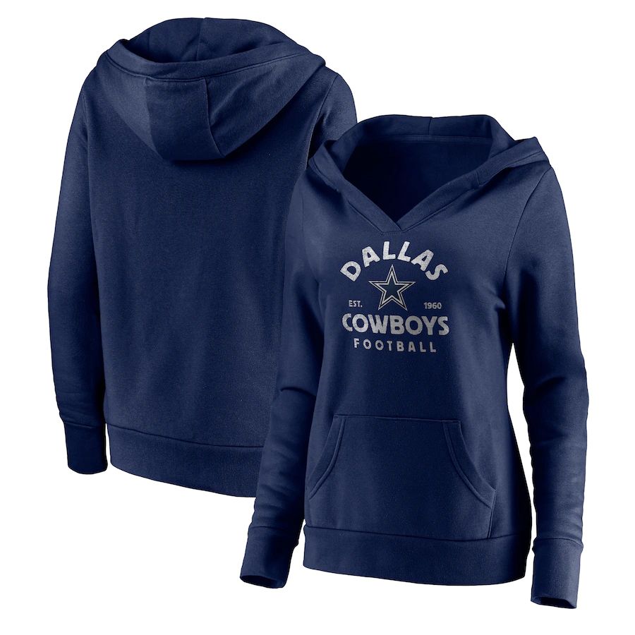 Women Dallas Cowboys Fanatics Branded Navy Vintage Arch V-Neck Pullover Hoodie